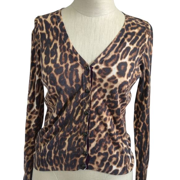 Lucky Brand Leopard Cardigan Brown Women's Size XSmall - Picture 2 of 4